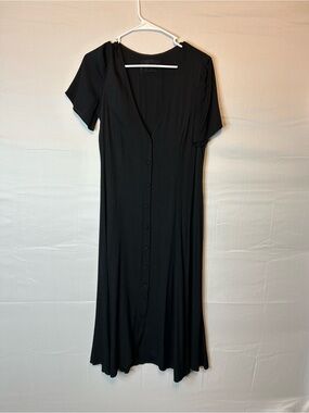 Reformation Women Size 8 Midi Dress Button Front V Neck Short Sleeve Black 49